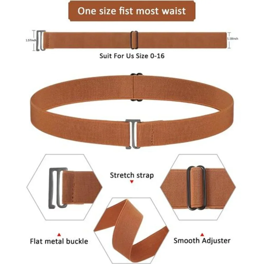 4 Pack Women Elastic Stretch Belt Invisible Belts with Flat Buckle